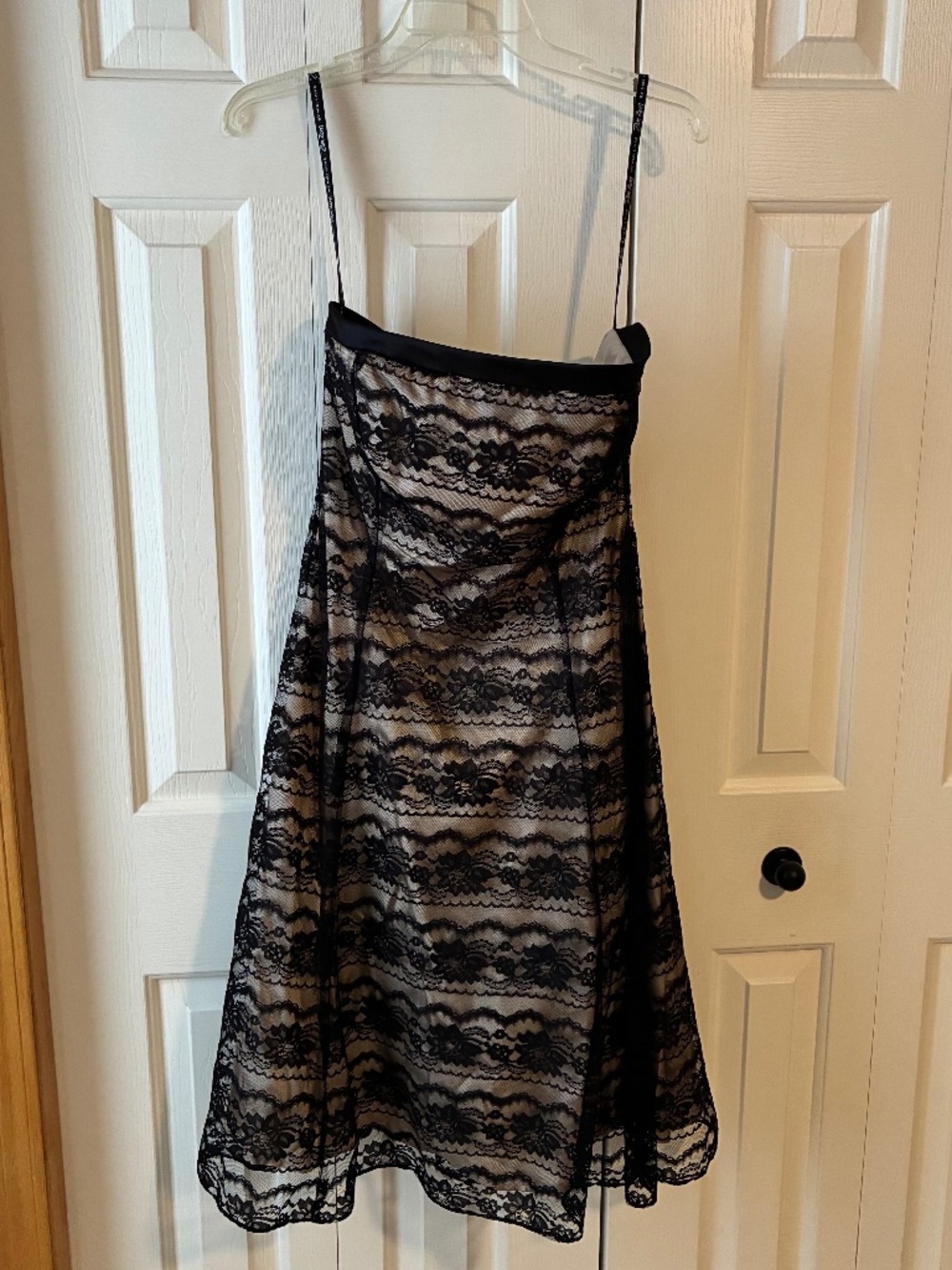 Laura Black Lace Dress with Tan Lining Lace-Up Back Size 13-14